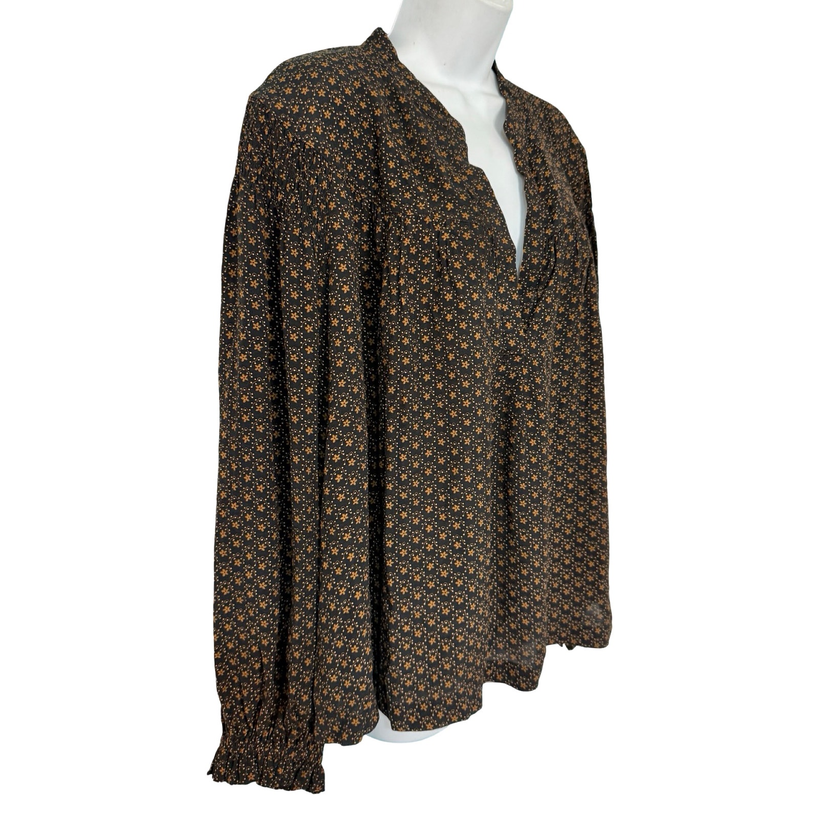 Treasure & Bond Brown Black Floral Blouson Sleeve Popover Blouse Size 1x New Tag — image 8 of 8